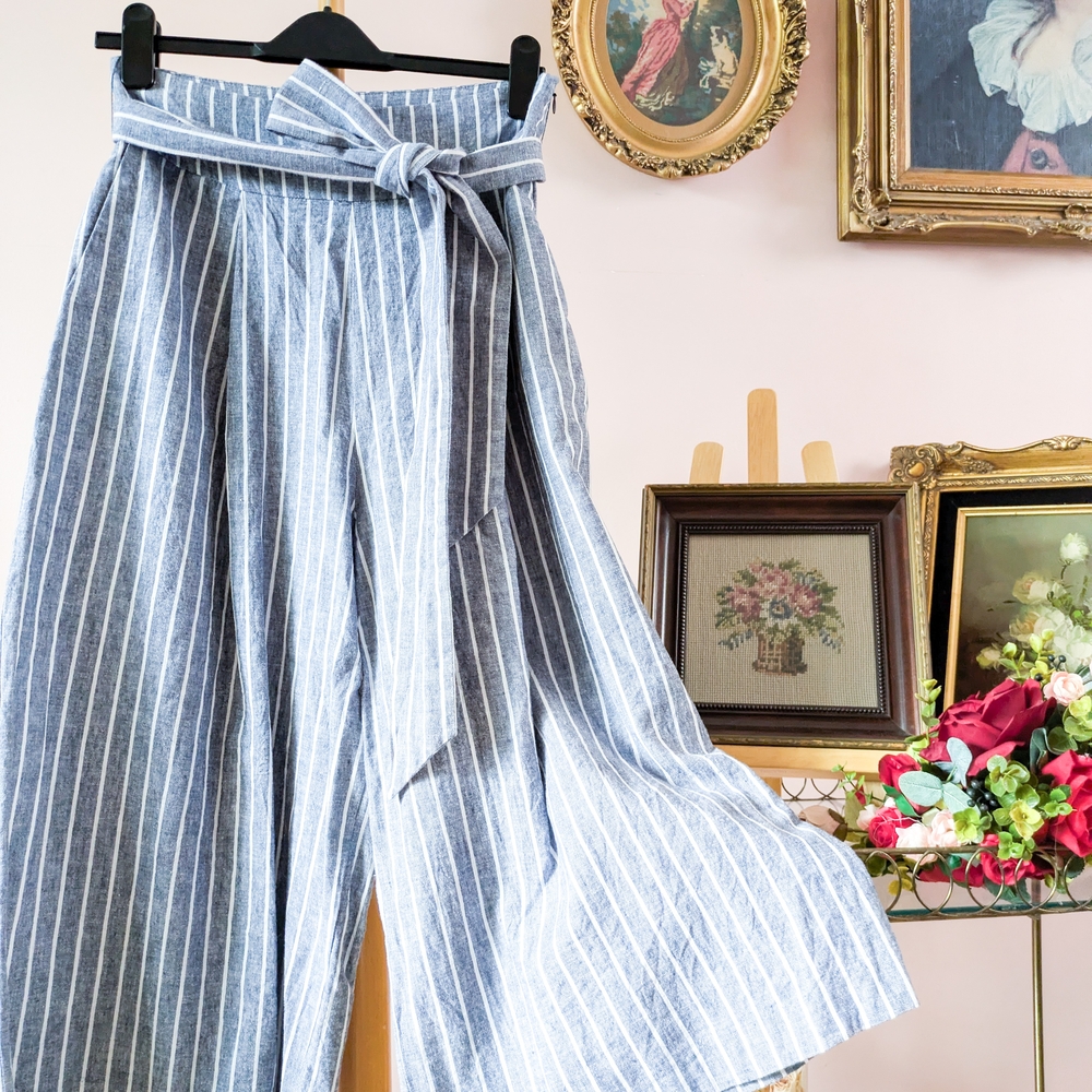 Simons Blue and White Wide-Leg Pants with Stripes